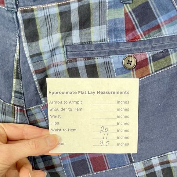 Lands End July 4th USA Madras Plaid Shorts Mens 34x9 Patchwork Y2K Americana - Picture 6 of 6